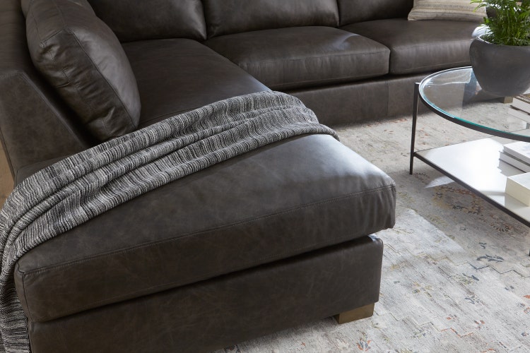 Detail image of Katrina leather sectional in a room scene