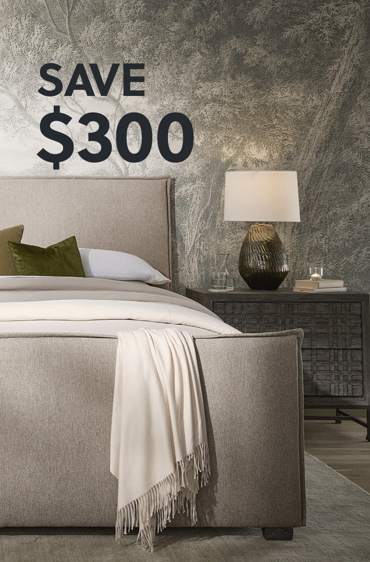 Image of our Keswick bed with overlay text that says "Save $300"