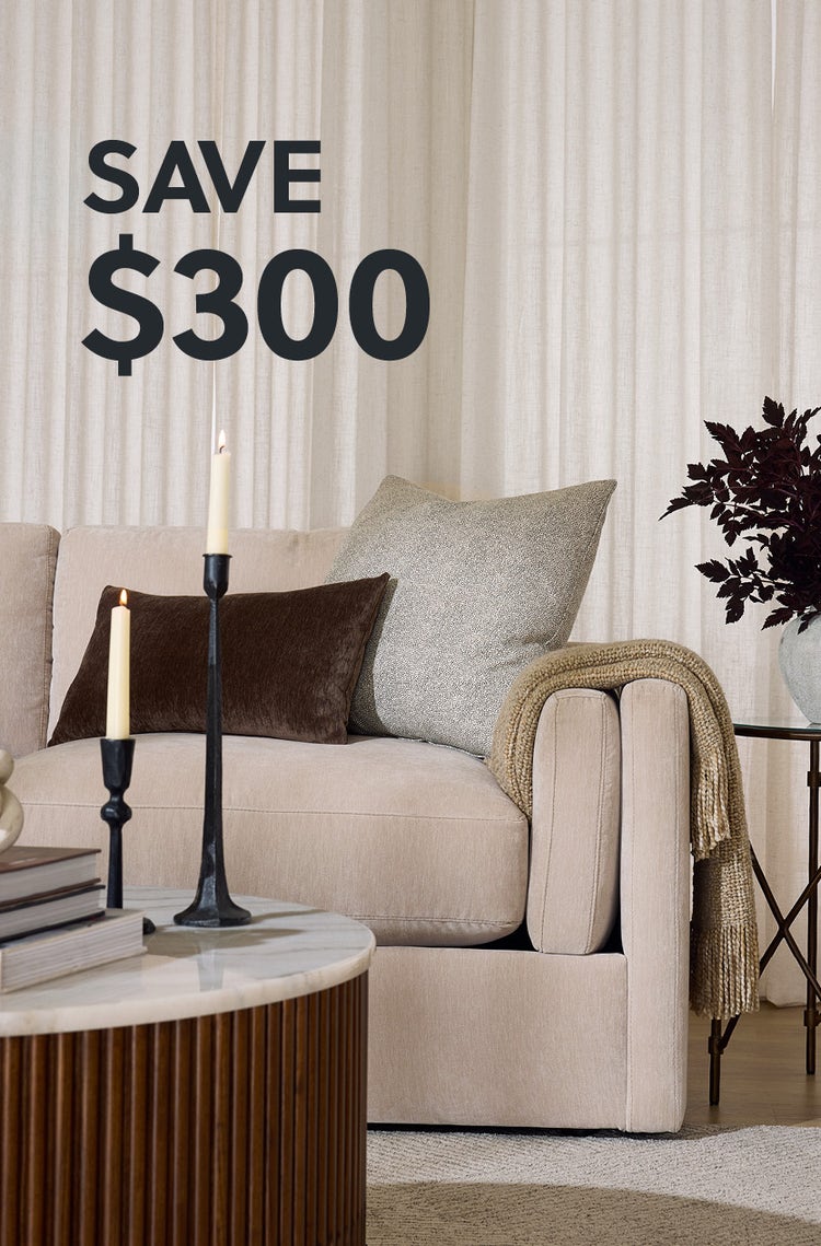 Image of our 97-inch 2-seat Adelaide sofa with overlay text that says "Save $600"