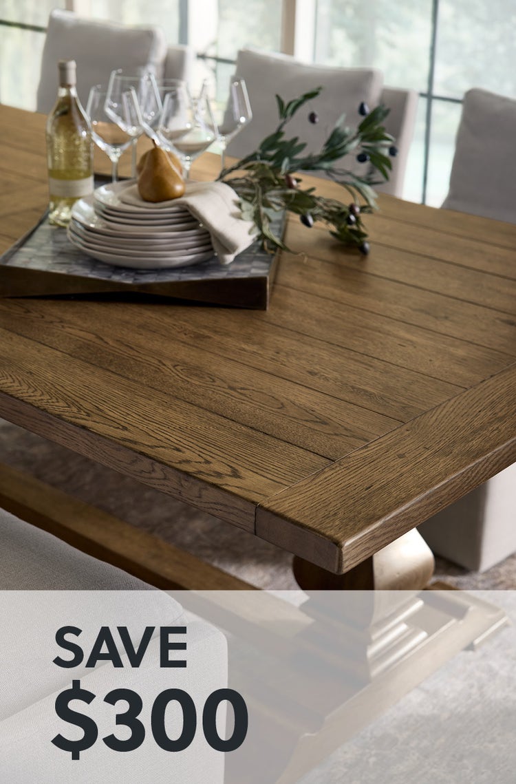 Avondale II dining table set with overlay text that says "Save $300"